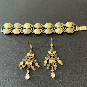 Polished stone 7” Bracelet and Pair of Liz Claiborne Chandelier Earrings EUC